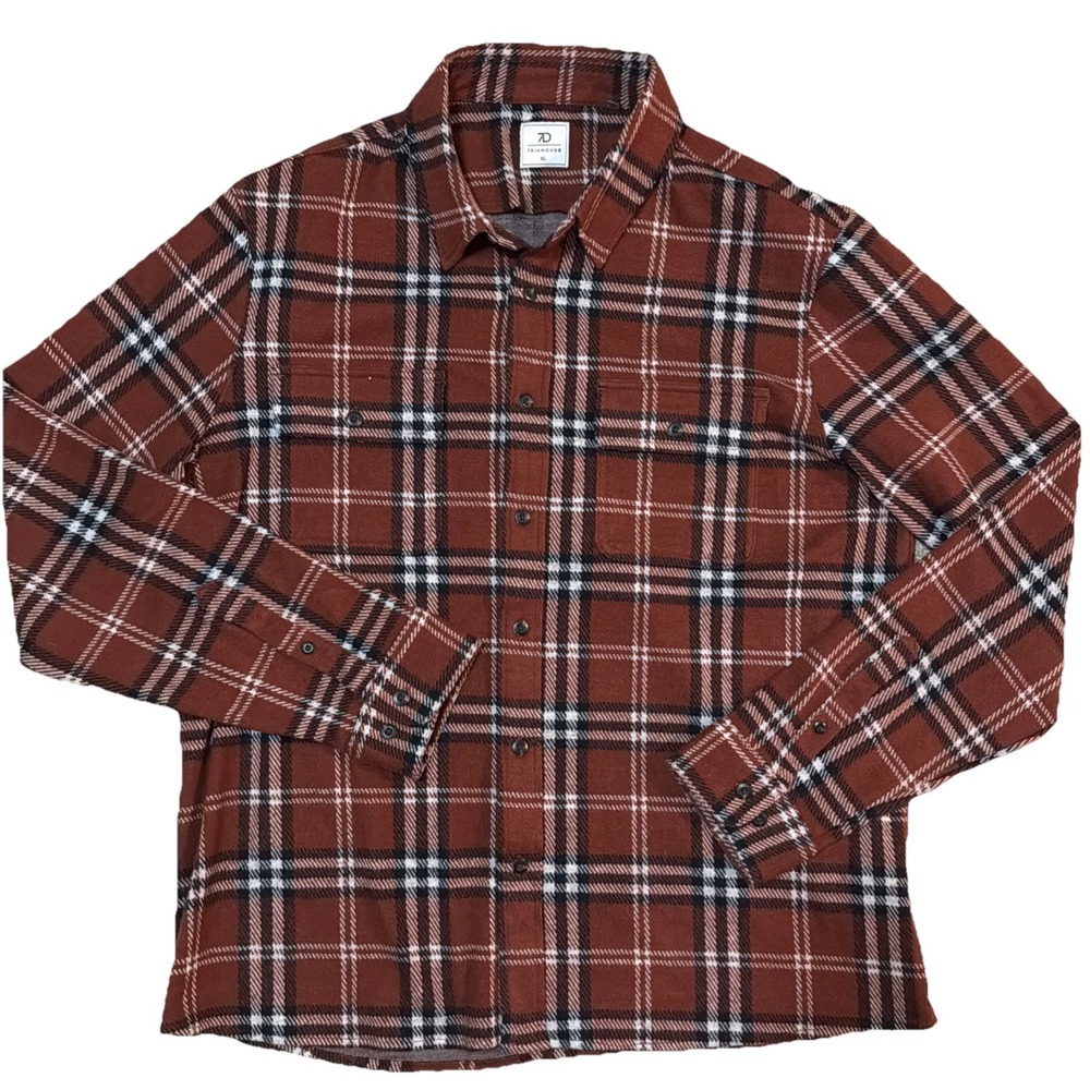 7 Diamond Men's XL Long Sleeve‎ Generation Plaid Stretch Button Up Amber